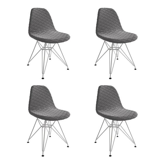 Imagem de Kit 4 Cadeiras Jantar Eames Eiffel Estofadas Grafite Base Ferro Branco