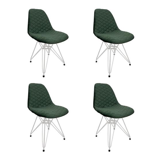 Imagem de Kit 4 Cadeiras Jantar Estofadas Verde Eiffel Eames Base Ferro Branco