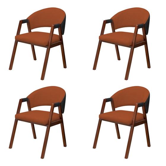 Imagem de Kit 4 Cadeiras Liz para Sala de Jantar Pés Madeira material sintético Preto e Boucle Terracota 