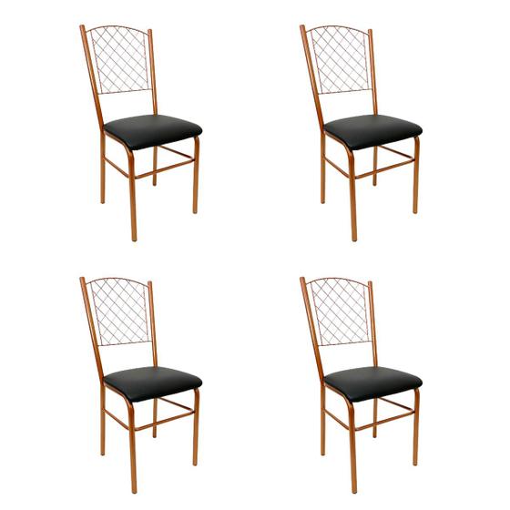 Imagem de Kit 4 Cadeiras para Cozinha reforçada cor Cobre assento preto encosto de grade