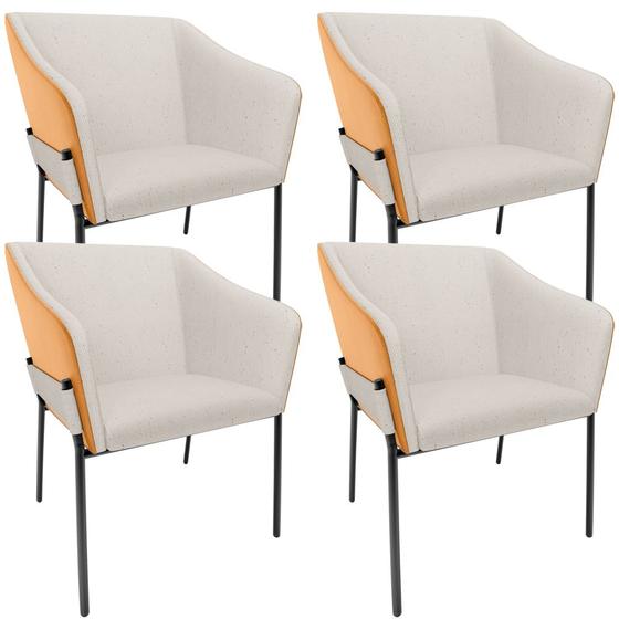 Imagem de Kit 4 Cadeiras Para Sala de Jantar Estar Living Olívia L02 Linho Cru material sintético Whisky - Lyam Decor