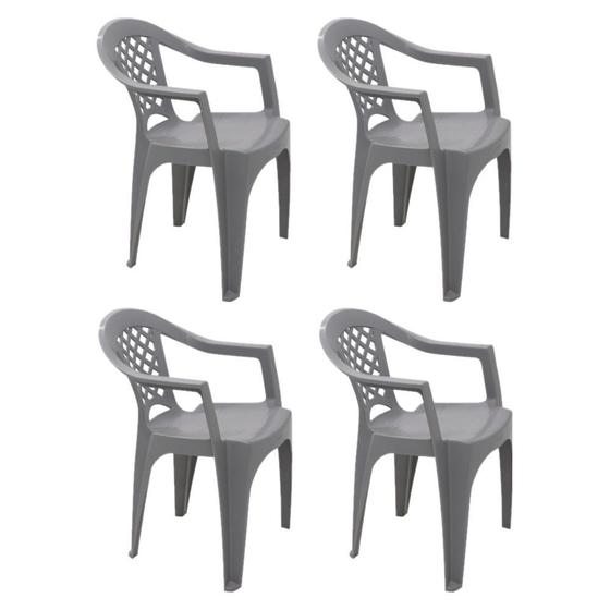 Imagem de Kit 4 Cadeiras Plástica Com Braço Iguape Cinza Tramontina