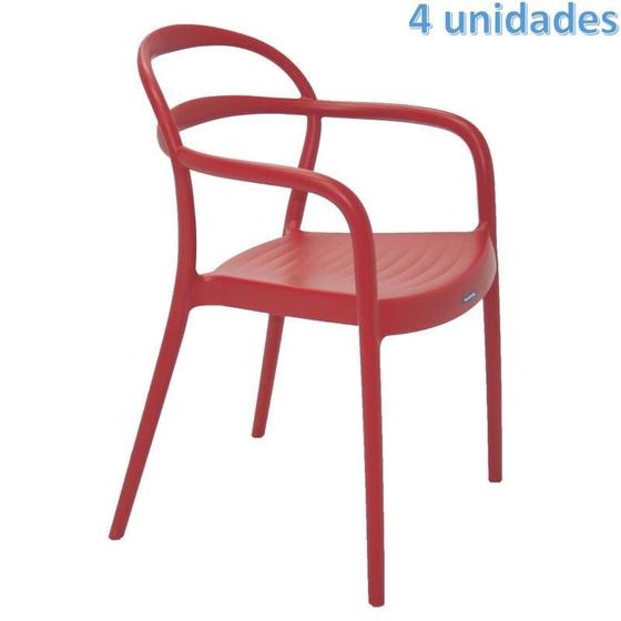 Imagem de Kit 4 cadeiras plastica monobloco com bracos sissi vermelha tramontina