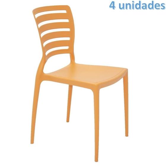 Imagem de Kit 4 cadeiras plastica monobloco sofia laranja encosto vazado horizontal tramontina