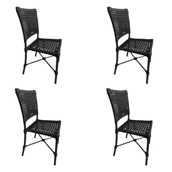 Imagem de Kit 4 Cadeiras Roma Corda Náutica Base em Alumínio Preto/preto