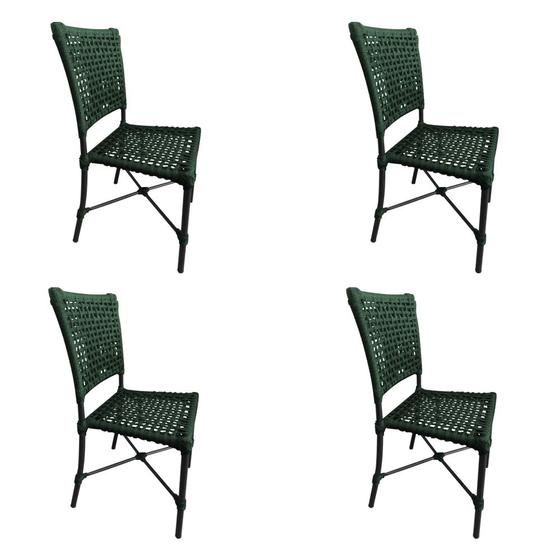 Imagem de Kit 4 Cadeiras Roma Corda Náutica Base em Alumínio Preto/verde Musgo