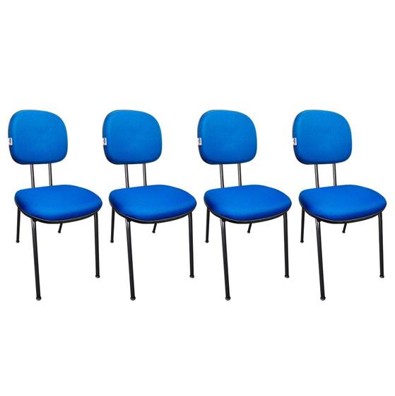 Imagem de Kit 4 Cadeiras Secretaria Fixa Pé Palito Estofada Tecido Jserrano Azul Para Escritório