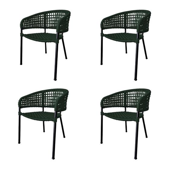 Imagem de Kit 4 Cadeiras Sol Corda Náutica Base em Alumínio Preto/verde Musgo