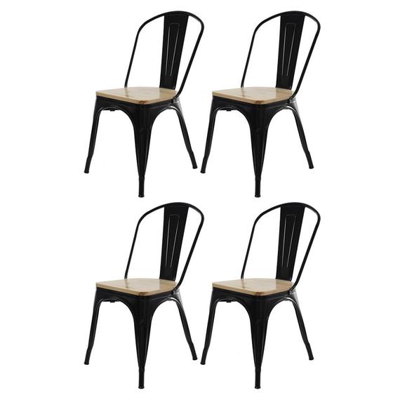 Imagem de Kit 4 Cadeiras Tolix Iron Industrial Preta Assento De Madeira