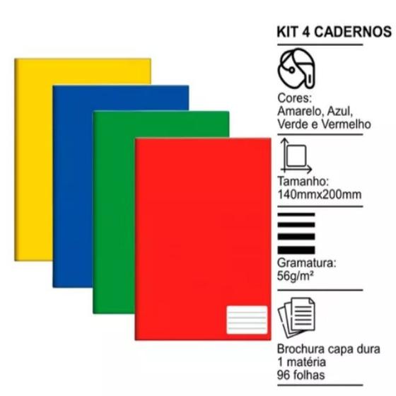 Imagem de KIT 4 Cadernos Brochura 1/4 Capa Dura Class 48 Folhas