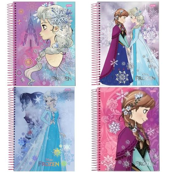 Imagem de Kit 4 Cadernos Frozen Arame Com Pauta A4 96 Folhas Capa Dura