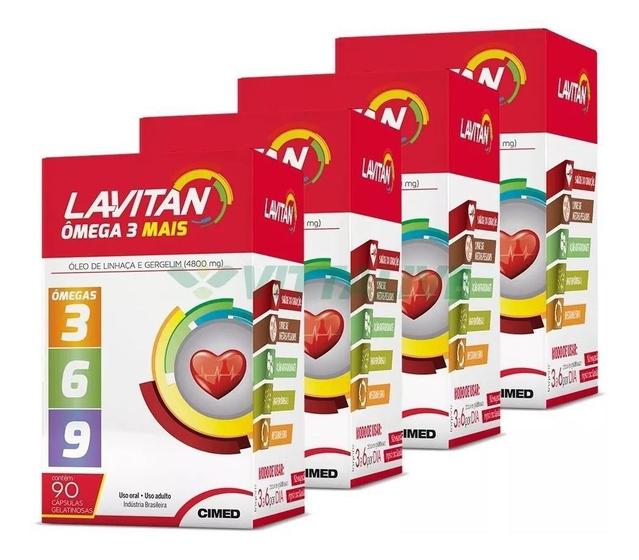Kit 4 Caixas Lavitan Ômega Mais 90 Cápsulas Ômegas 3 6 9 Lavitan Vitaminas Ômega 3, 6, 9