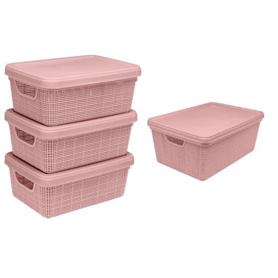 Imagem de Kit 4 Caixas Organizadora Multiuso Decorativa 1,8L Juta Rosa