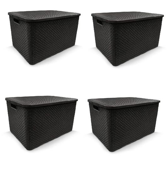 Kit 4 Caixas Organizadora Rattan Grande 20 Litros Com Tampa Multiuso Decorativa Preta Arqplast Menor preço em Kit 4 Caixas Organizadora Rattan Grande 20 Litros Com Tampa Multiuso Decorativa Preta Arqplast