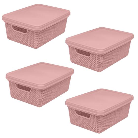 Kit 4 Caixas Organizadoras Multiuso Decorativa Juta 5L Rosa Menor preço em Kit 4 Caixas Organizadoras Multiuso Decorativa Juta 5L Rosa
