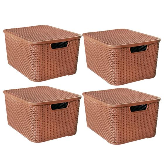 Imagem de Kit 4 Caixas Organizadoras Rattan Marrom 15 Litros C/ Tampa 25592 Arqplast