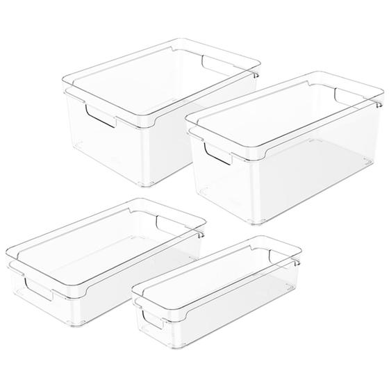 Imagem de Kit 4 Caixas Organizadoras Retangulares Com Alças Laterais Organizadores De Armário Modulares Clear OU