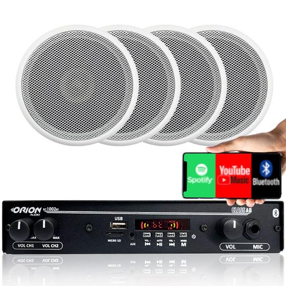 Imagem de Kit 4 Caixas Som Ambiente Teto 5 Pol+ Amplificador Bluetooth