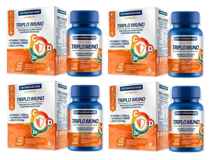 Imagem de Kit 4 caixas Triplo imuno Vitamina C 1000mg + Vitamina D 2000ui + Zinco - Catarinense