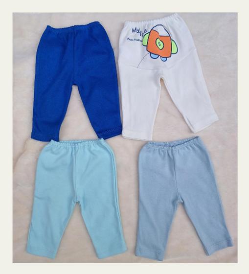 Imagem de Kit 4 Calças Bebê menino -  3 coloridas Lisas e 1 Creme com desenho no bumbum - Bicho Molhado