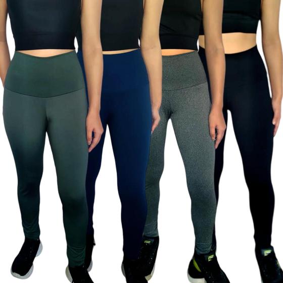 Imagem de Kit 4 Calças Femininas Legging Justas Cós Cintura Alta Lisa Cores Sortidas Suplex PP ao Plus Size