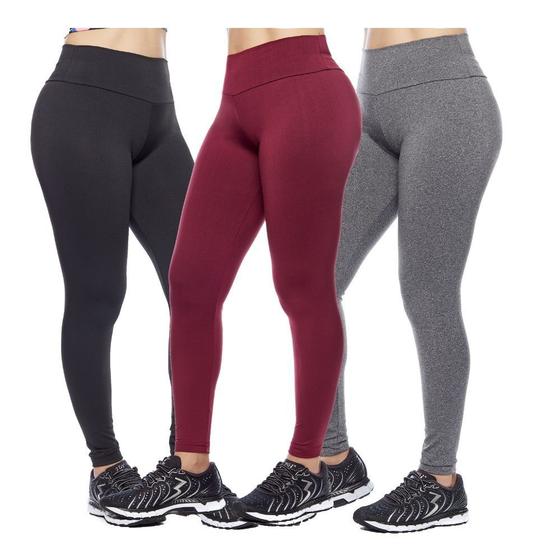 Imagem de Kit 4 Calças Legging Plus Size Grande Feminina Básica Lisa Cós Alto Fitness Academia Caminhada