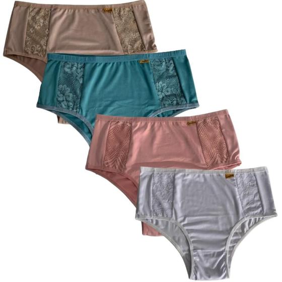 Imagem de Kit 4 Calcinha Calçola Conforto Com Renda Senhora Tangão Cintura Alta Microfibra Lingerie Mulher