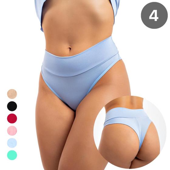 Imagem de Kit 4 Calcinha Feminina Cos Alto Duplo Fio Dental Pos Parto