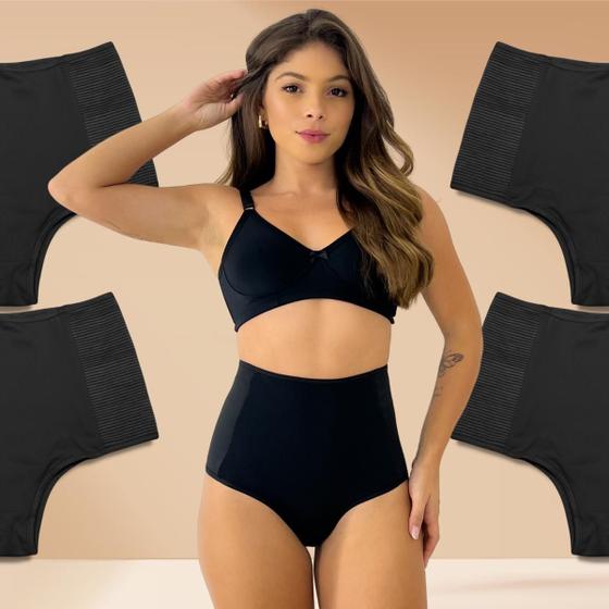 Imagem de Kit 4 Calcinha Feminina Elástico Lateral Anti Culote Preto