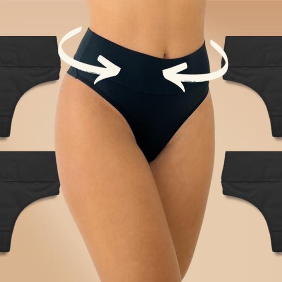 Imagem de Kit 4 Calcinha Feminina Fio Dental Duplo Cós Alto Modelador