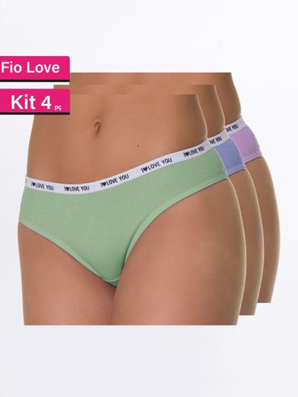 Imagem de Kit 4 Calcinha Malha Canelada Fio Algodão Moda Íntima Feminina Confortável