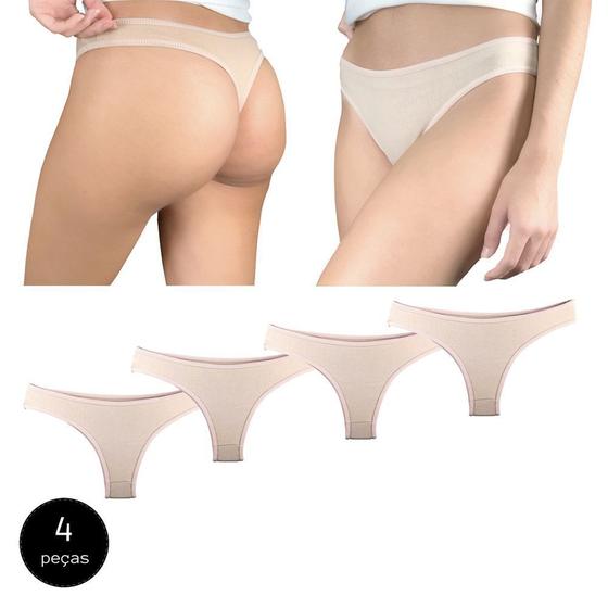 Imagem de Kit 4 Calcinhas Fio Dental Try Basics Algodão Cotton Básica Lisa Moda Lingerie