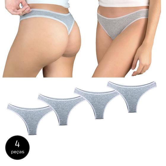 Imagem de Kit 4 Calcinhas Fio Dental Try Basics Algodão Cotton Básica Lisa Moda Lingerie