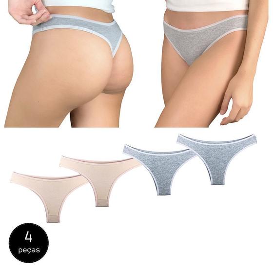 Imagem de Kit 4 Calcinhas Fio Dental Try Basics Algodão Cotton Básica Lisa Moda Lingerie