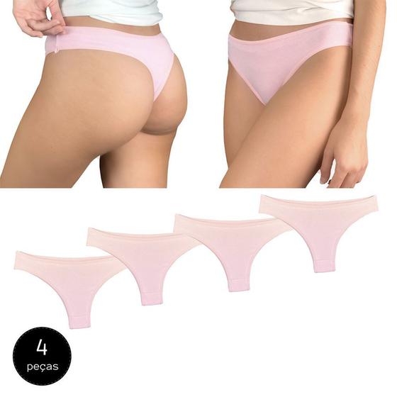 Imagem de Kit 4 Calcinhas Fio Dental Try Basics Algodão Cotton Básica Lisa Moda Lingerie