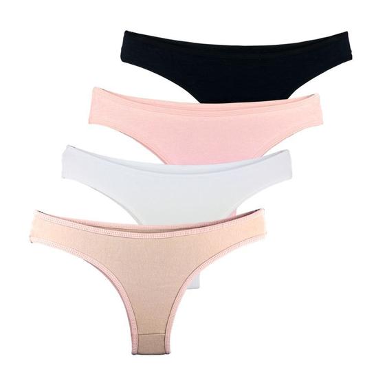 Imagem de Kit 4 Calcinhas Tanga Try Basics Algodão Cotton Básica Lisa Moda Lingerie