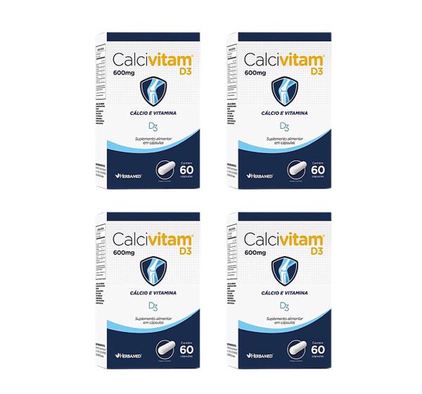 Imagem de Kit 4 Calcivitam D3 Calcio E Vitamina D3 60 Caps - Herbamed