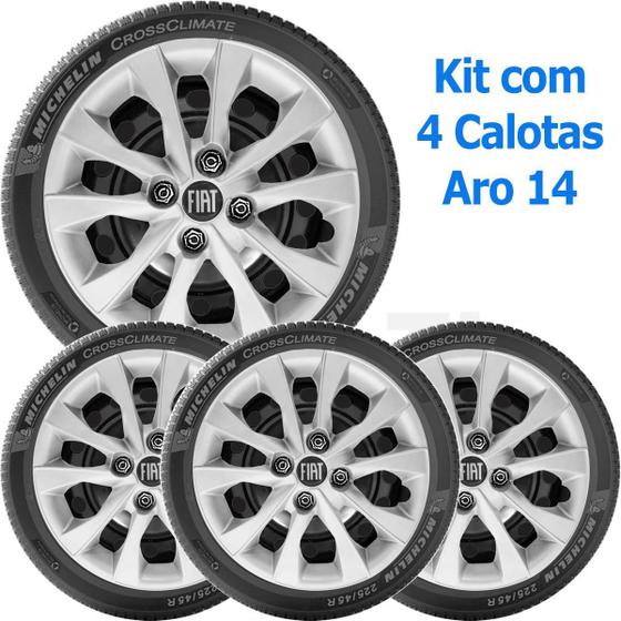 Imagem de Kit 4 Calota Fiat Mobi Argo Palio Aro 14 Com Emblema 293Cb