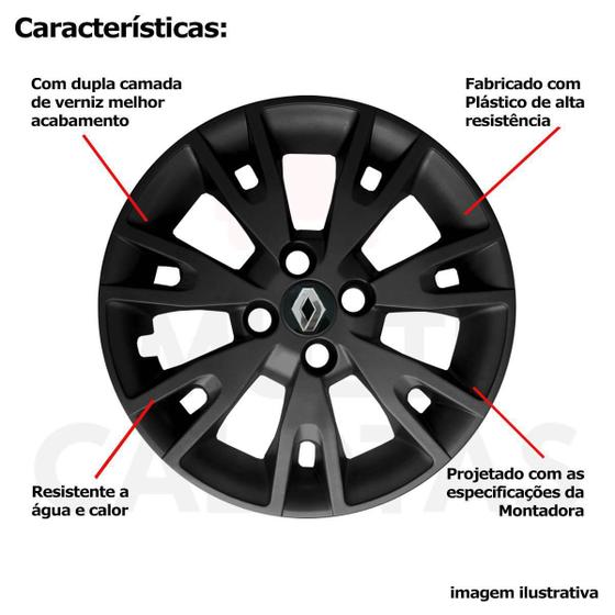 Imagem de Kit 4 Calota Renault Sandero 2020 Aro 15 Preto Emblem 878Ar