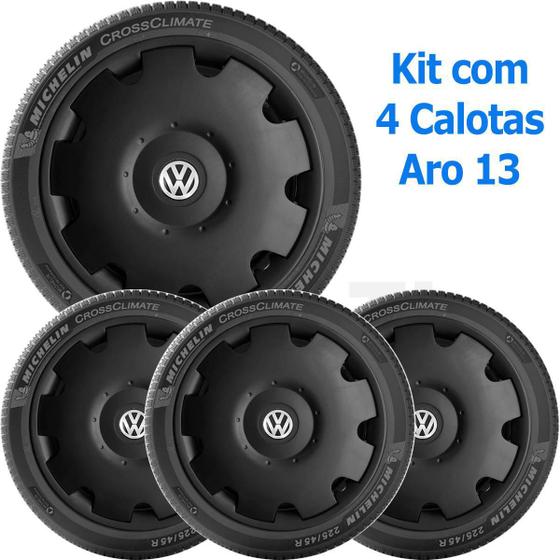 Imagem de Kit 4 Calota Vw Gol Parati G3 G4 Aro 13 Preto Com Emblema