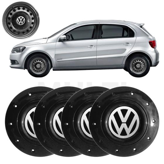 Imagem de Kit 4 Calotas Centro Roda Ferro Aro 14 VW GOL G5 G6 G7 Preto