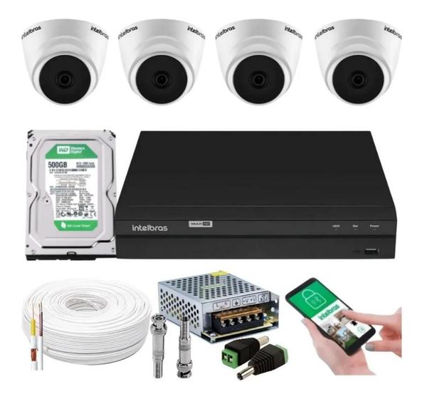 Kit 4 Camera de Seguranca Intelbras Dome vhl 1120d Dvr 4 canais multi hd Menor preço em Kit 4 Camera de Seguranca Intelbras Dome vhl 1120d Dvr 4 canais multi hd