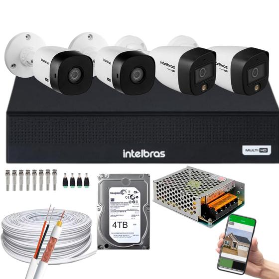 Imagem de Kit 4 Cameras 02 cam 1220 Full Color 02 cam 1220B Full HD Intelbras Dvr 3004-C, C/HD4TB