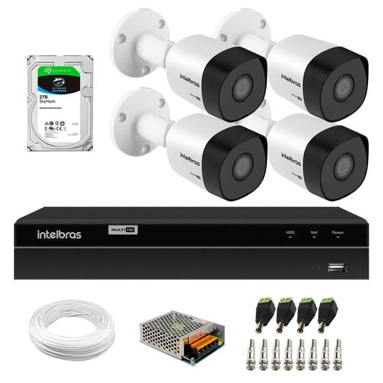 Imagem de Kit 4 Câmeras Bullet HD 720p VHD 3130 B IP67 DVR Gravador Intelbras MHDX 1204 4 Canais 2TB SKY