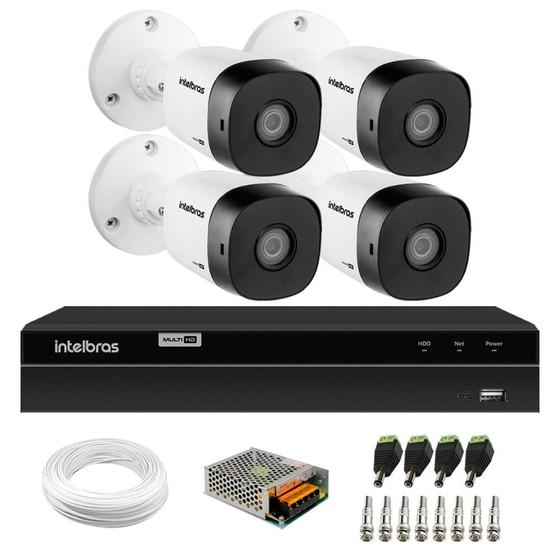 Imagem de Kit 4 Câmeras Bullet Infra 20mts VHD 1220 B Full HD 1080p DVR Gravador Intelbras MHDX 1204 4 Canais