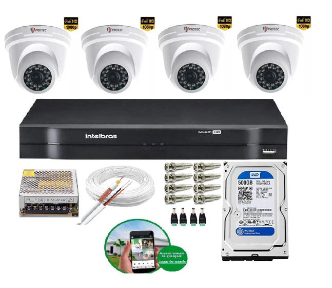 Imagem de Kit 4 Câmeras De Segurança 2 MP Full Hd  1080p Dvr Intelbras mhdx Full Hd C/HD 500GB