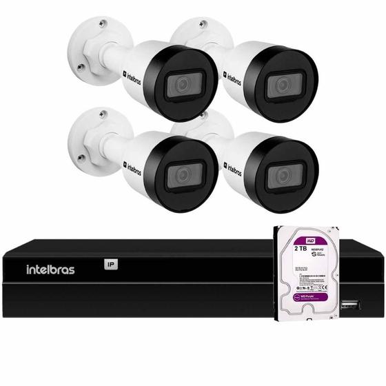 Imagem de Kit 4 Câmeras de Segurança Bullet Intelbras Full HD 1080p VIP 1230 B G4 + Gravador Digital de Vídeo NVR NVD 1404 - 4 Canais