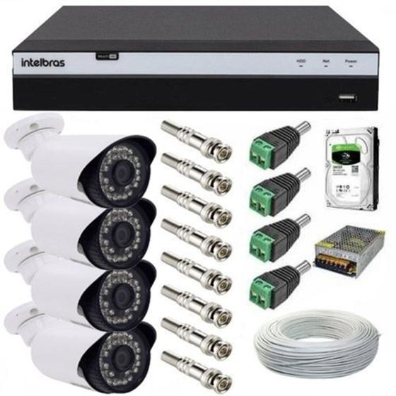 Imagem de Kit 4 Câmeras De Segurança Full Hd 1080p 2 Megapixel 36 Leds Infra + Dvr Intelbras Mhdx 3004 Full Hd