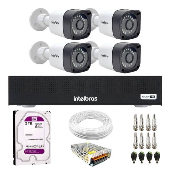 Imagem de Kit 4 Câmeras de Segurança Full HD 1080p 2MP Bullet 20 Metros Infravermelho Tudo Forte + Gravador Digital de vídeo Intelbras MHDX 1104-C + HD 2TB