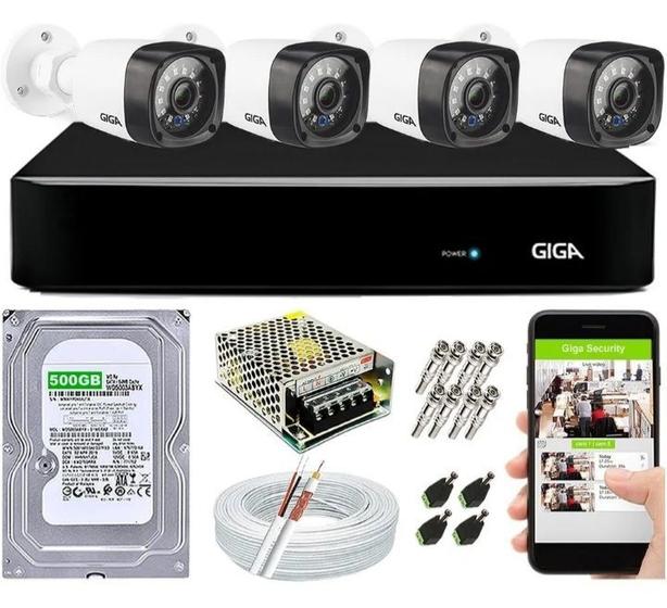 Kit 4 Câmeras de segurança Giga Security 30mts E Dvr 4 Canais Com Hd